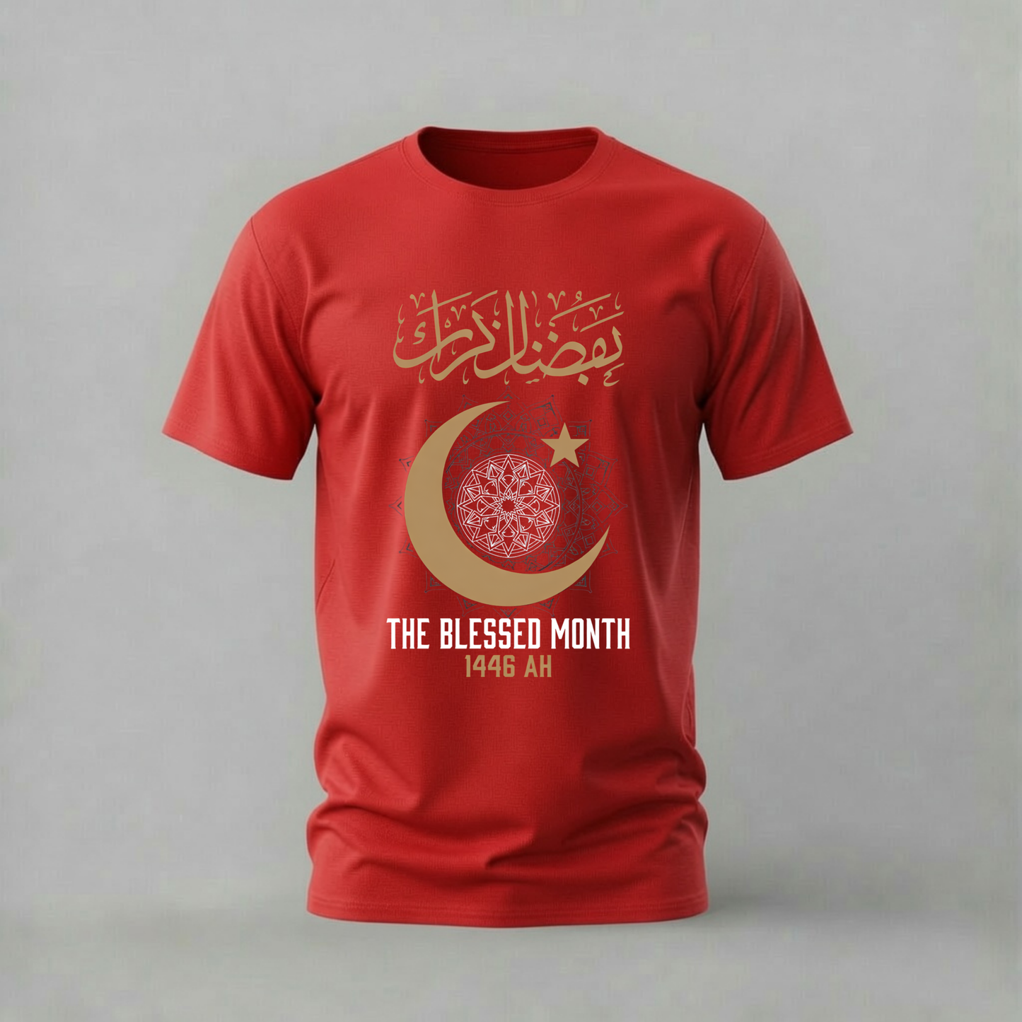 the blessed month tshirt; ramadan 1446 shirt; blessed month graphic tee; ramadan crescent tshirt; islamic ramadan shirt; unisex ramadan tee; men cotton tshirt; half sleeve printed tshirt; streetwear; casual wear; ramadan merch; crescent graphic shirt