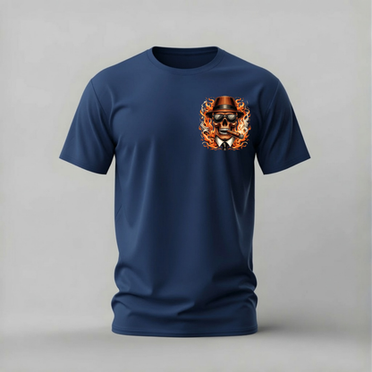 FLAMING SKULL Fedora Graphic T-Shirt