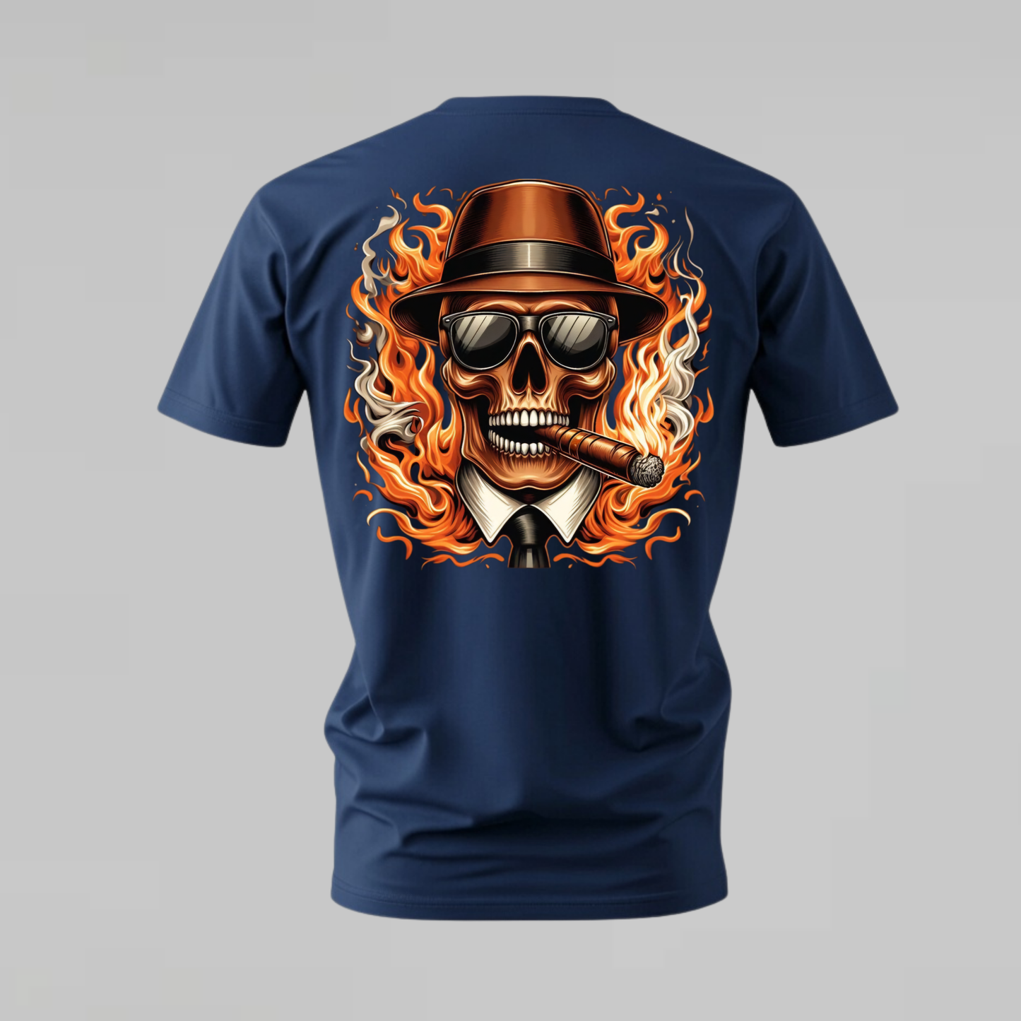 FLAMING SKULL Fedora Graphic T-Shirt