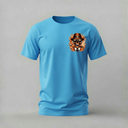 FLAMING SKULL Fedora Graphic T-Shirt