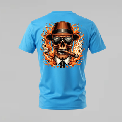 FLAMING SKULL Fedora Graphic T-Shirt