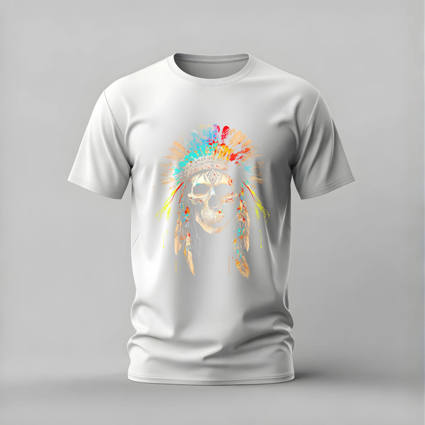 NATIVE SKULL Headdress Graphic T-Shirt