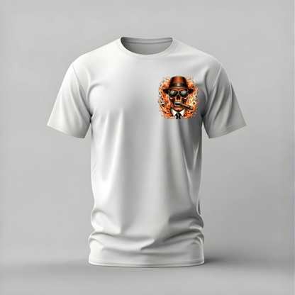 FLAMING SKULL Fedora Graphic T-Shirt