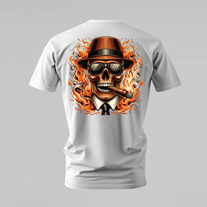 FLAMING SKULL Fedora Graphic T-Shirt