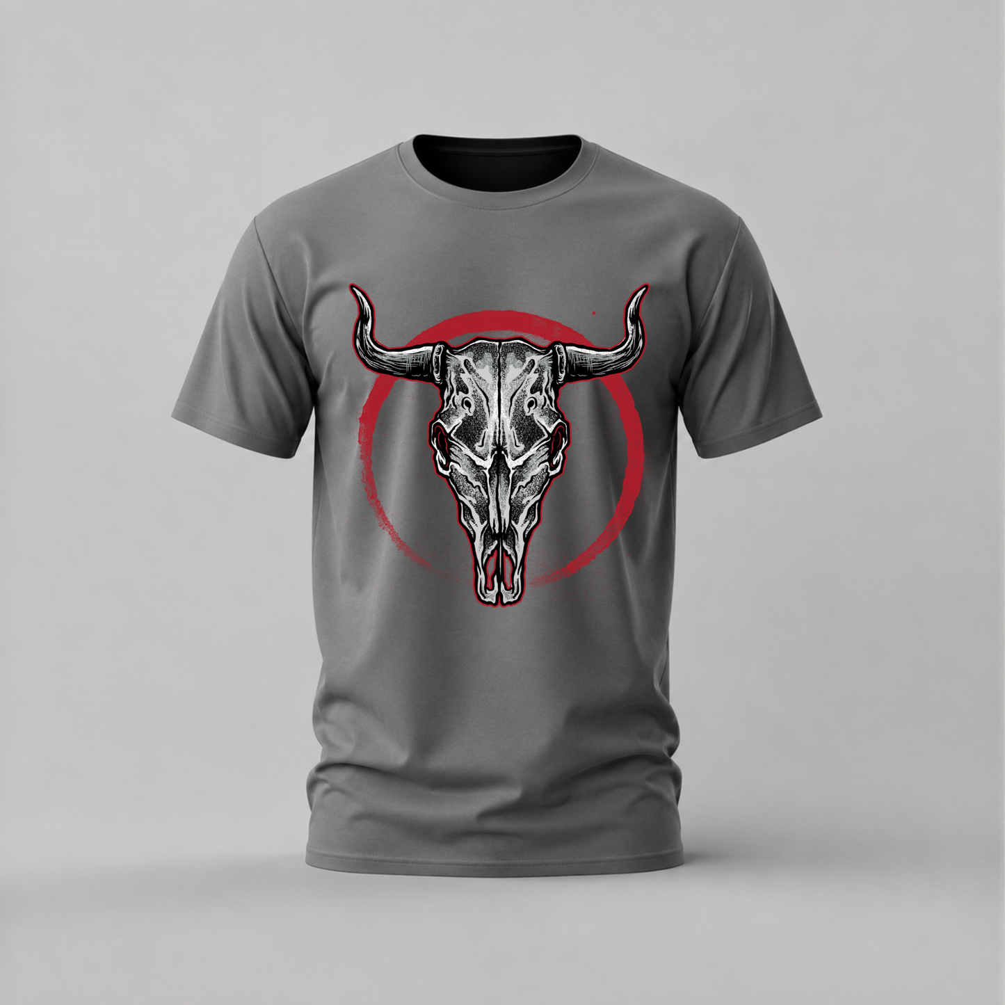 BULL SKULL Red Circle Graphic T-Shirt