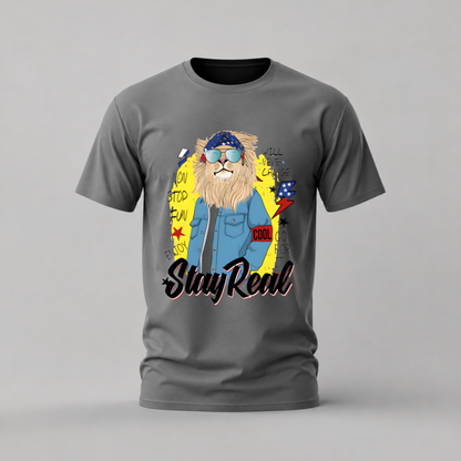 STAY REAL Lion Graphic T-Shirt
