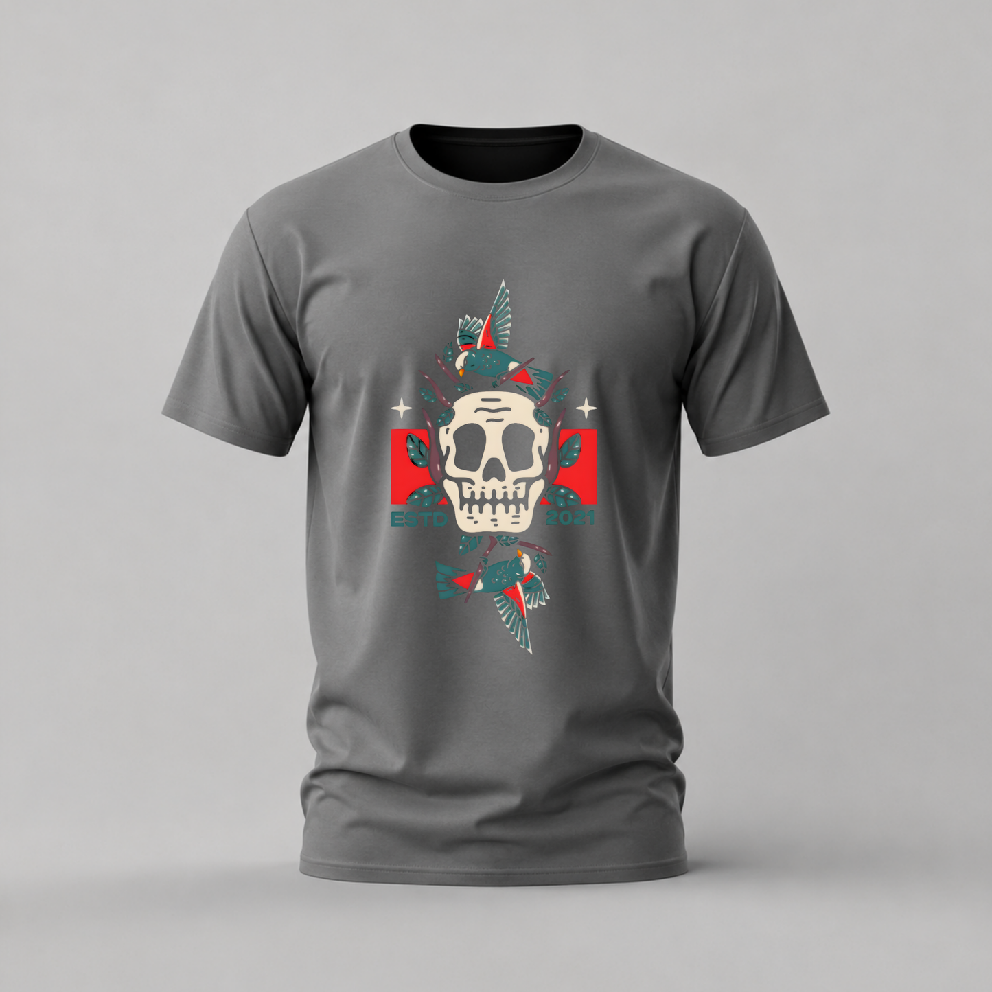 SKULL & BIRDS ESTD 2021 Graphic T-Shirt