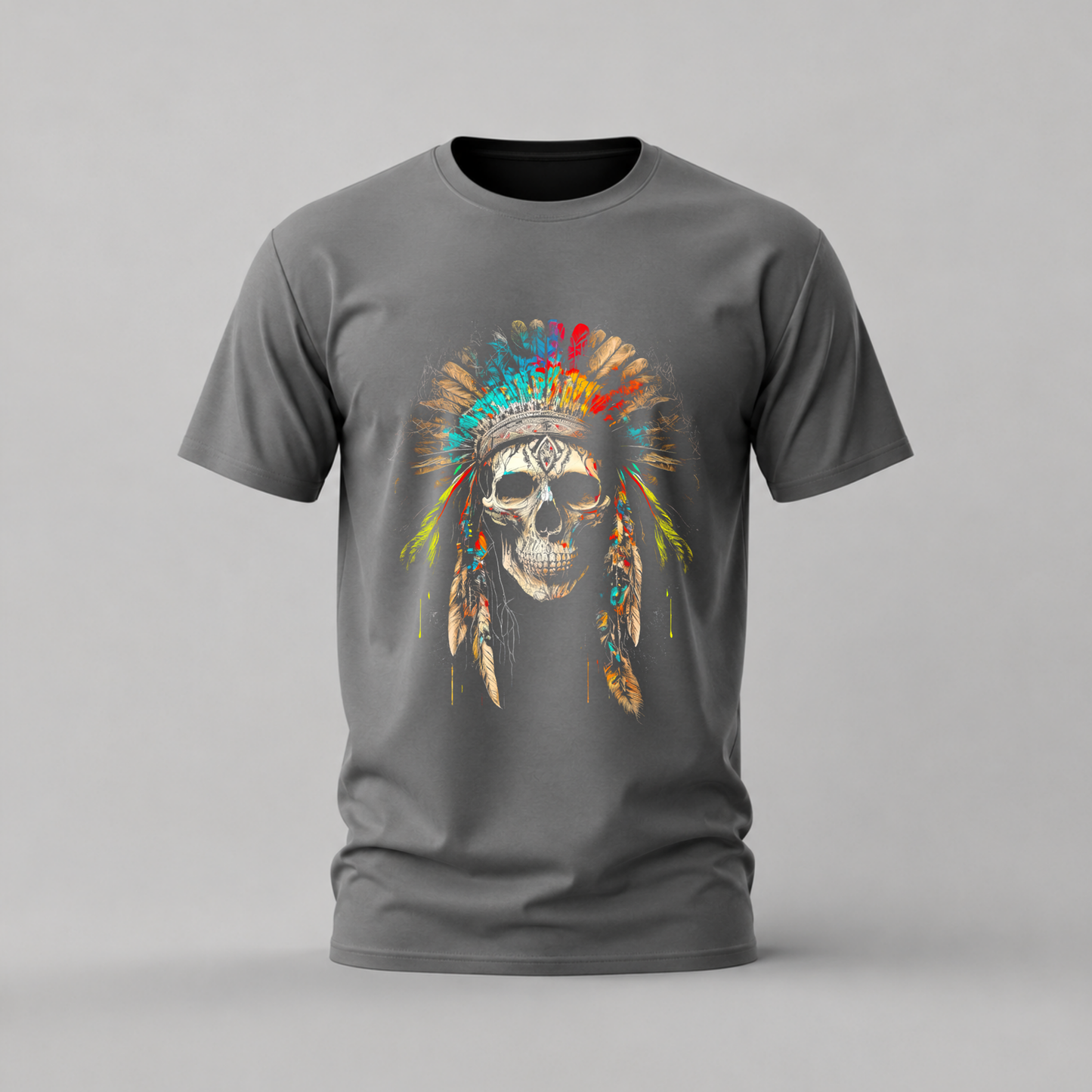 NATIVE SKULL Headdress Graphic T-Shirt