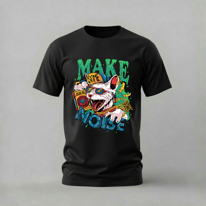 MAKE SOME NOISE Cat Graphic T-Shirt