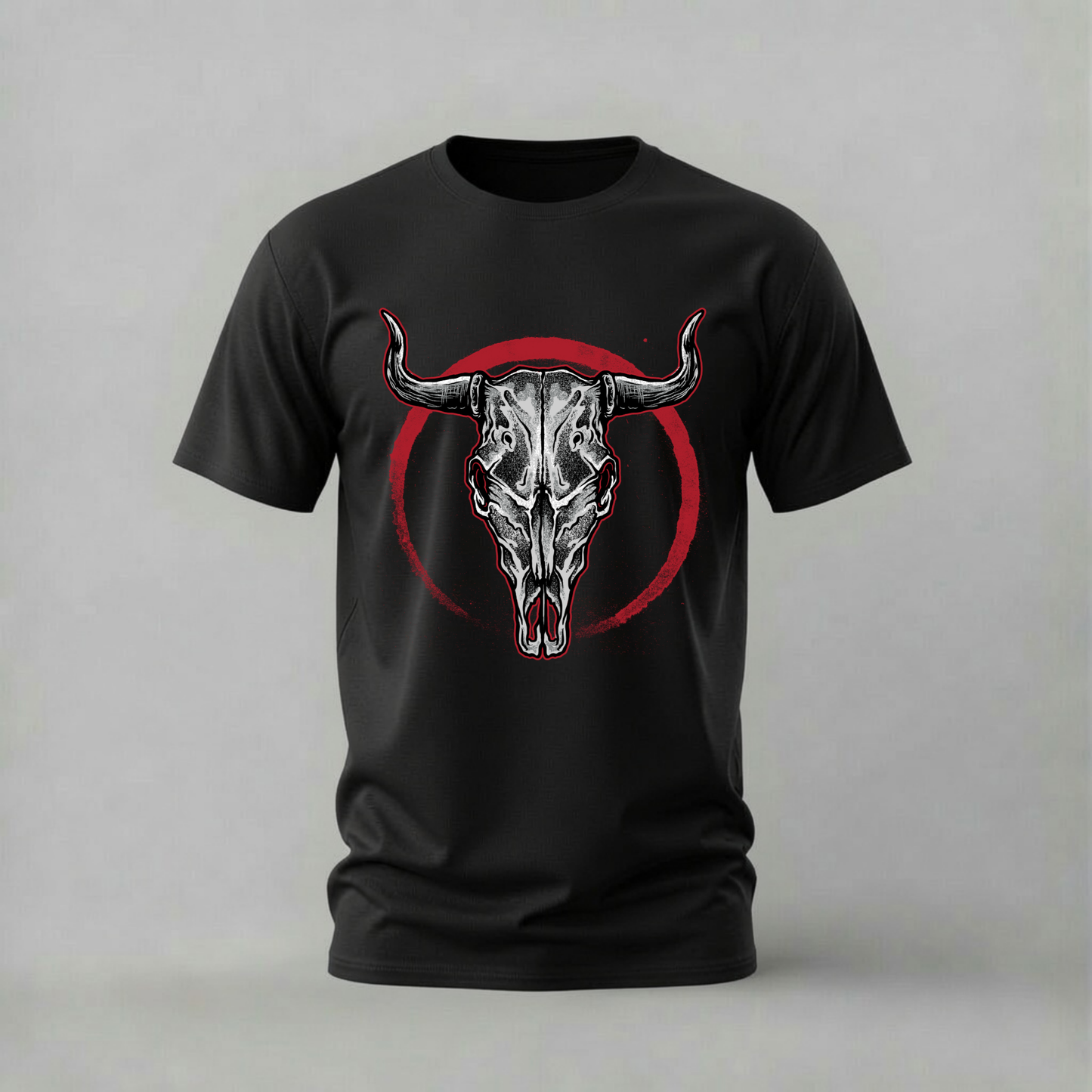 BULL SKULL Red Circle Graphic T-Shirt