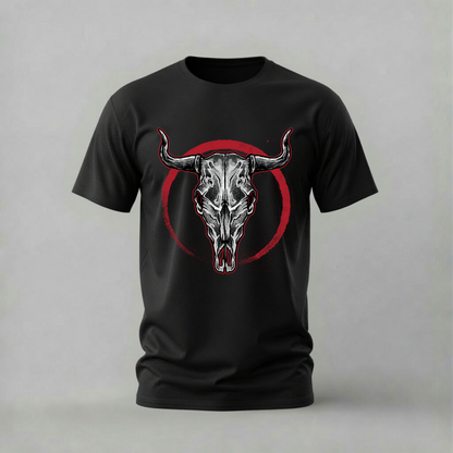 BULL SKULL Red Circle Graphic T-Shirt