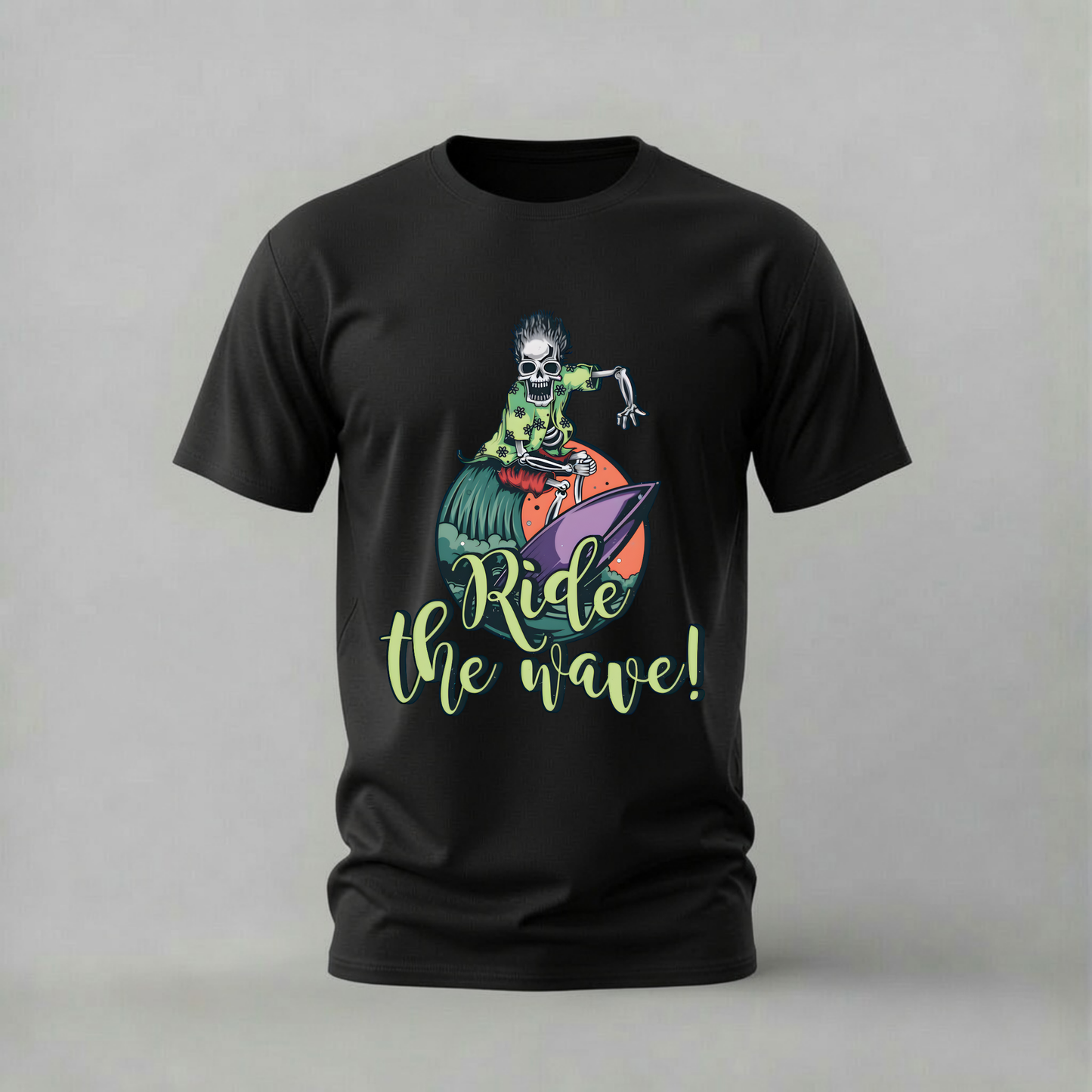 RIDE THE WAVE Skeleton Graphic T-Shirt