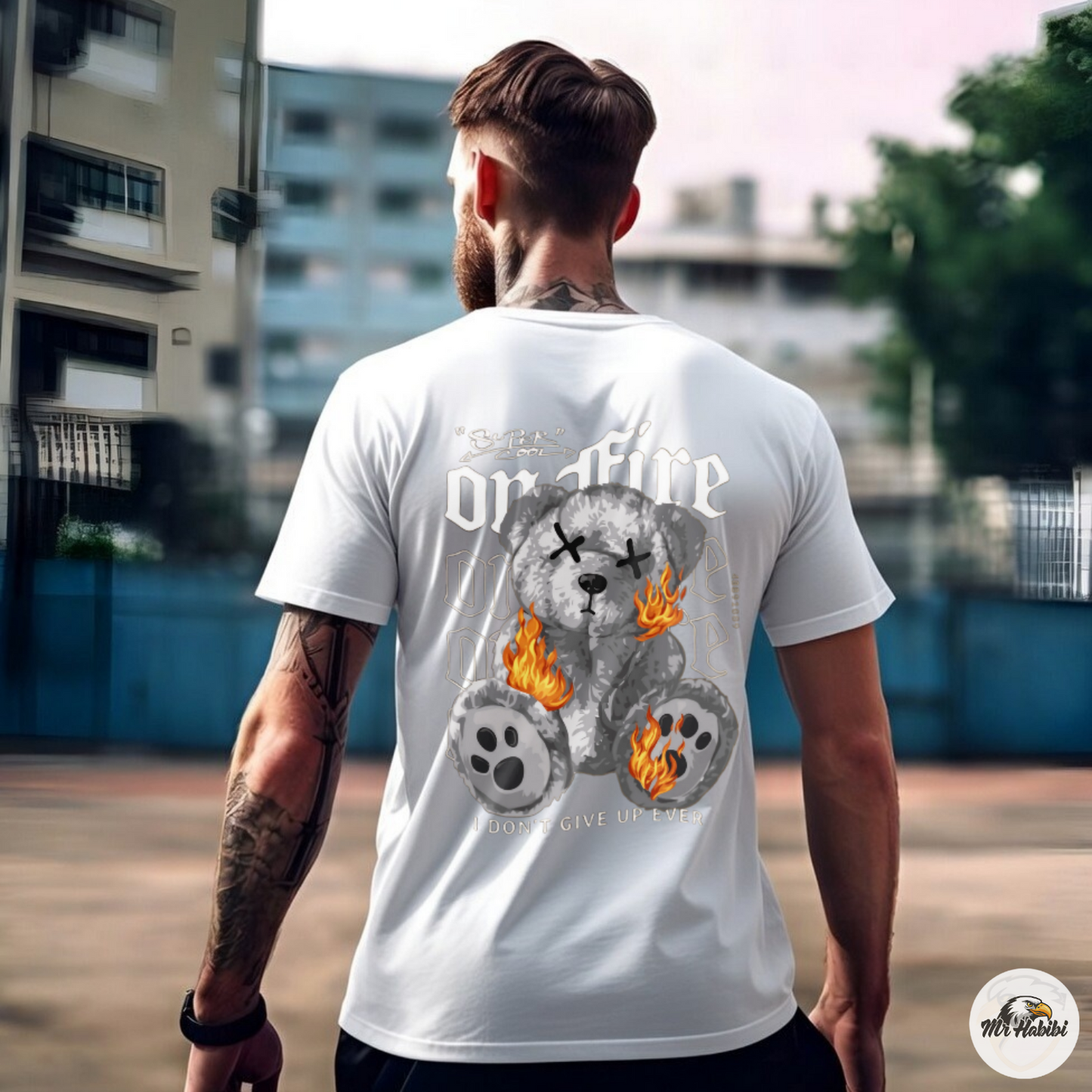 Double Print Teddy Bear Streetwear Tee – Error Not Found & On Fire