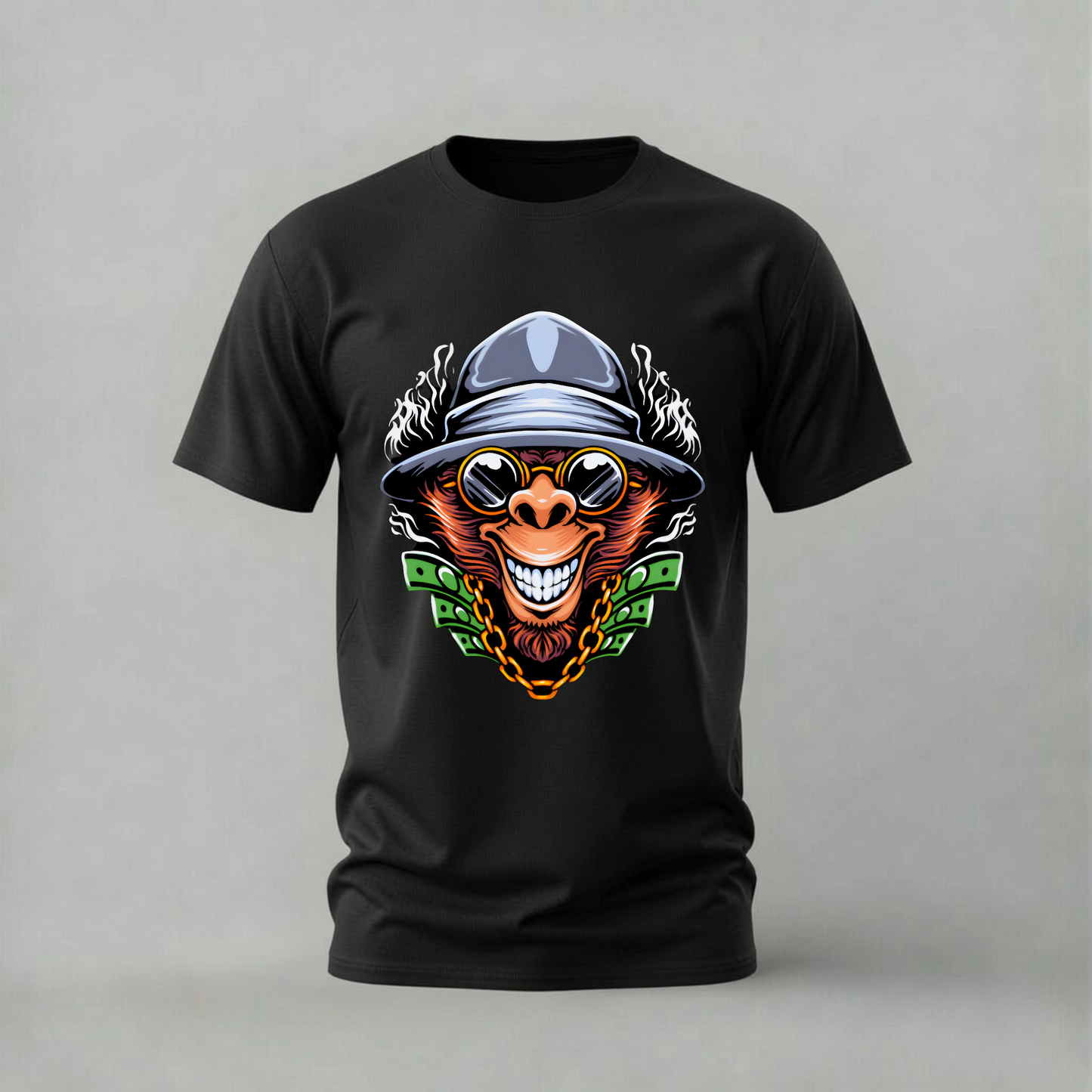 cool monkey tshirt; boss ape shirt; monkey with hat graphic tee; stylish ape tshirt; gold chain monkey shirt; unisex animal tee; men cotton tshirt; half sleeve printed tshirt; streetwear; casual wear; monkey merch; ape graphic shirt
