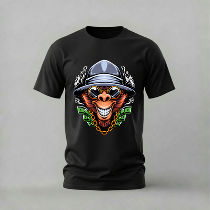cool monkey tshirt; boss ape shirt; monkey with hat graphic tee; stylish ape tshirt; gold chain monkey shirt; unisex animal tee; men cotton tshirt; half sleeve printed tshirt; streetwear; casual wear; monkey merch; ape graphic shirt
