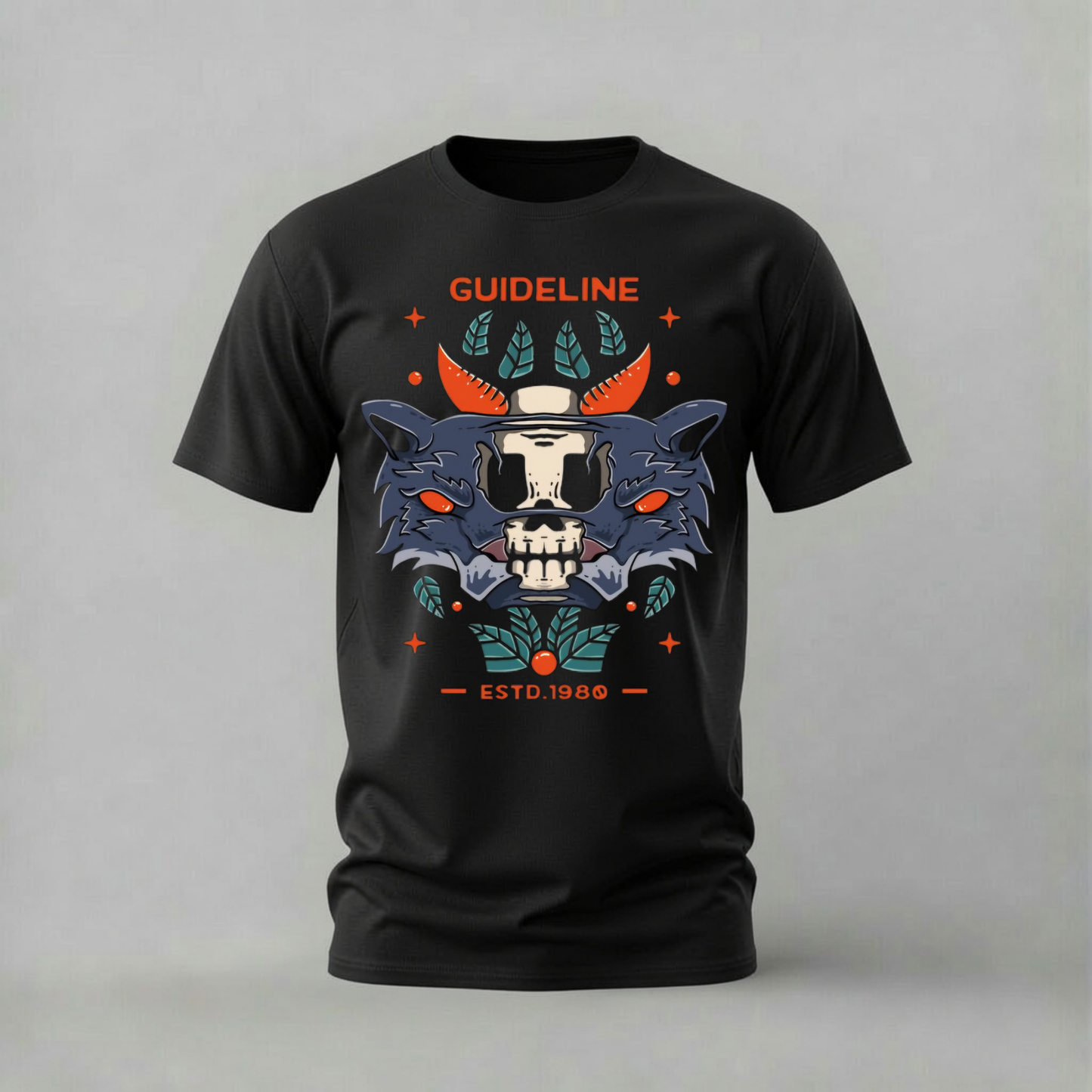GUIDELINE Wolf Skull Graphic T-Shirt