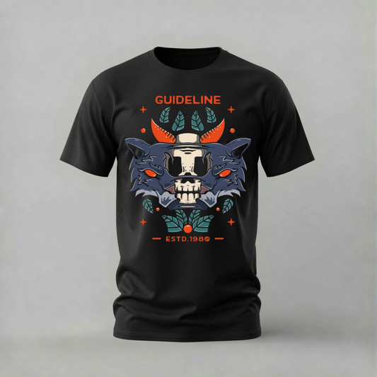 GUIDELINE Wolf Skull Graphic T-Shirt