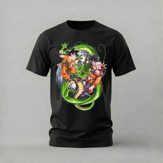 goku shenron tshirt; dragon ball shirt; super saiyan graphic tee; anime goku tshirt; unisex dragon ball tee; men cotton tshirt; half sleeve printed tshirt; anime merch; casual wear