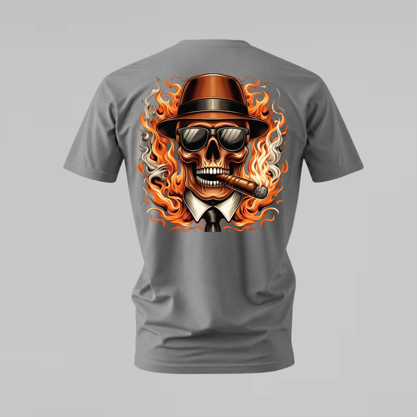FLAMING SKULL Fedora Graphic T-Shirt