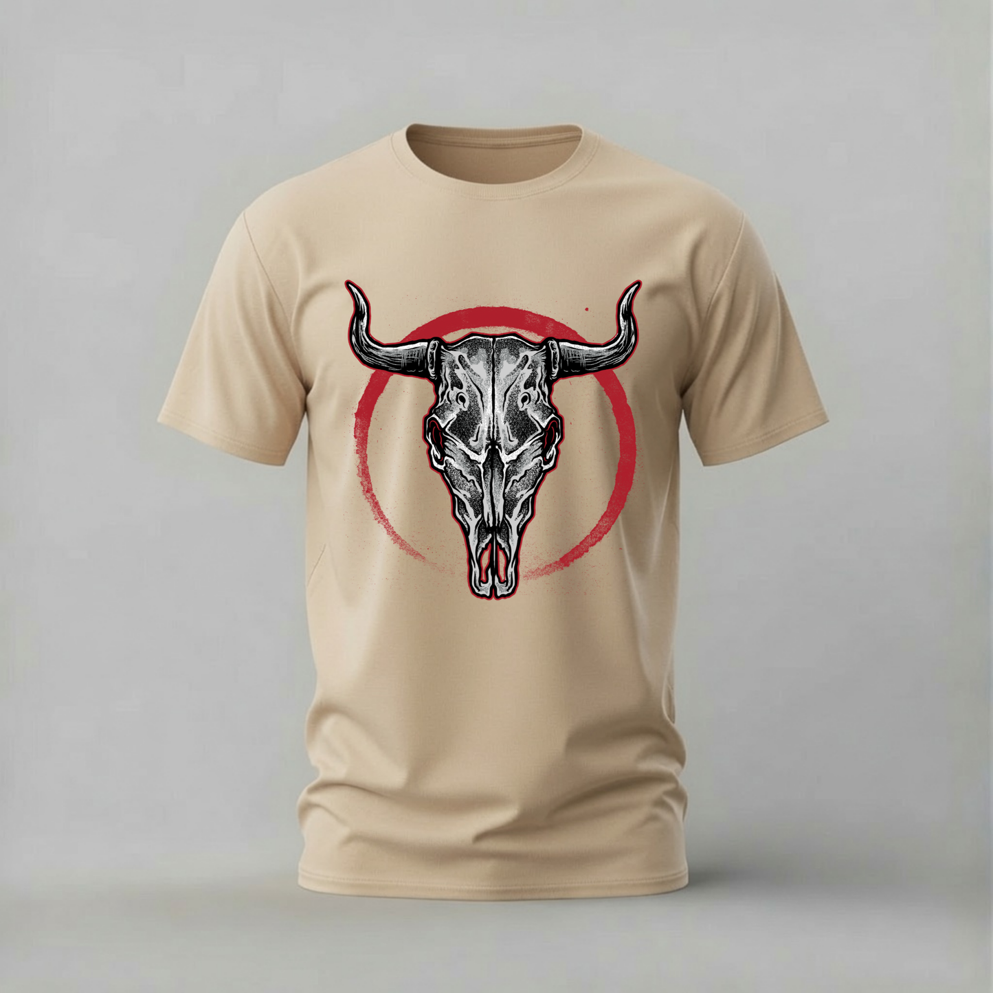 BULL SKULL Red Circle Graphic T-Shirt