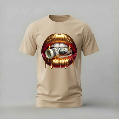 GOLD LIPS Money Graphic T-Shirt