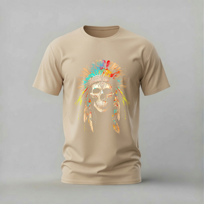 NATIVE SKULL Headdress Graphic T-Shirt