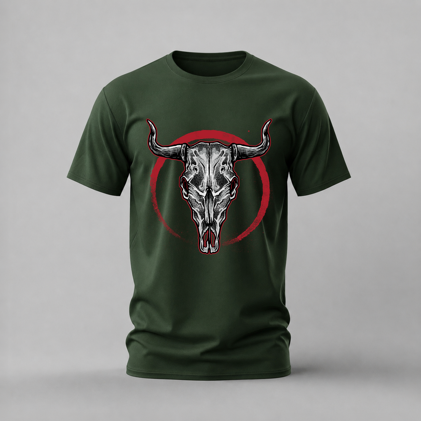 BULL SKULL Red Circle Graphic T-Shirt