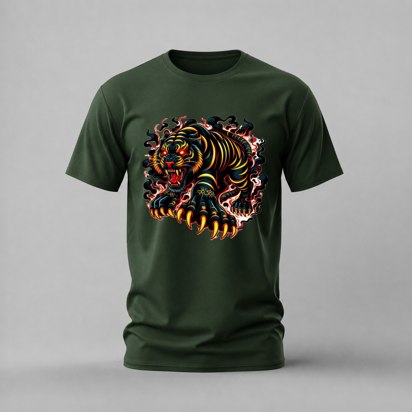FIERCE TIGER Flame Graphic T-Shirt