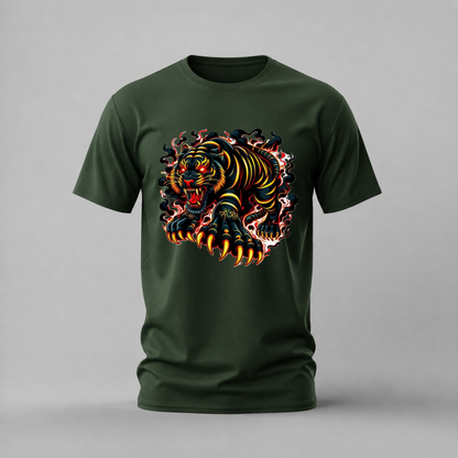 FIERCE TIGER Flame Graphic T-Shirt