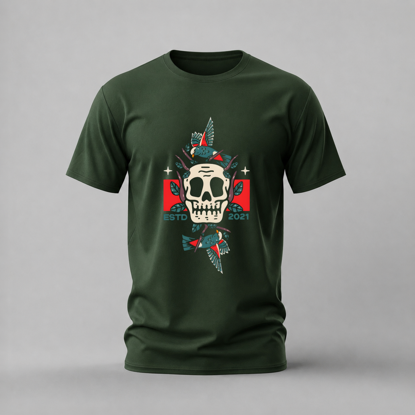 SKULL & BIRDS ESTD 2021 Graphic T-Shirt