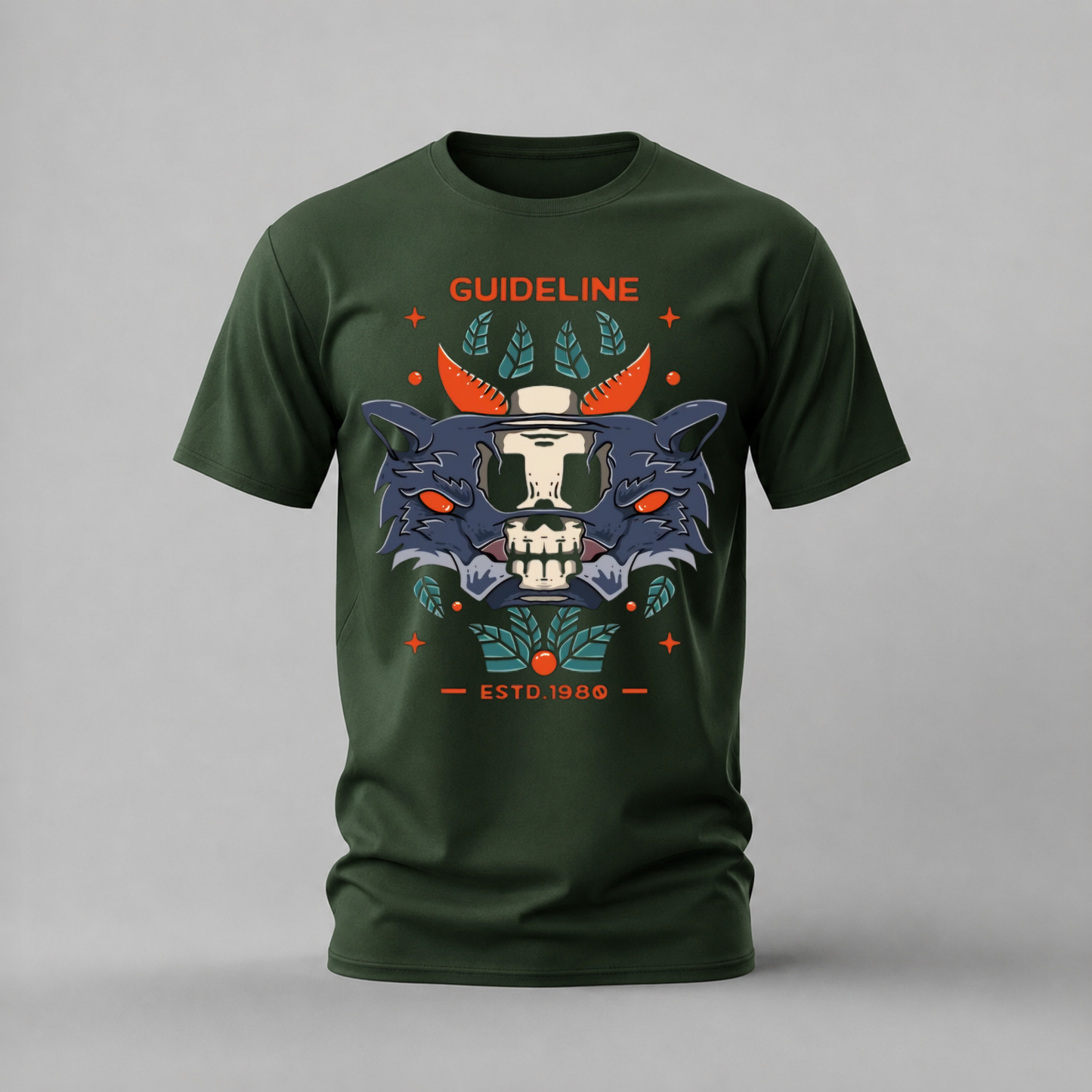 GUIDELINE Wolf Skull Graphic T-Shirt