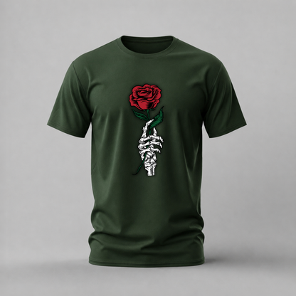 SKELETON HAND Rose Graphic T-Shirt