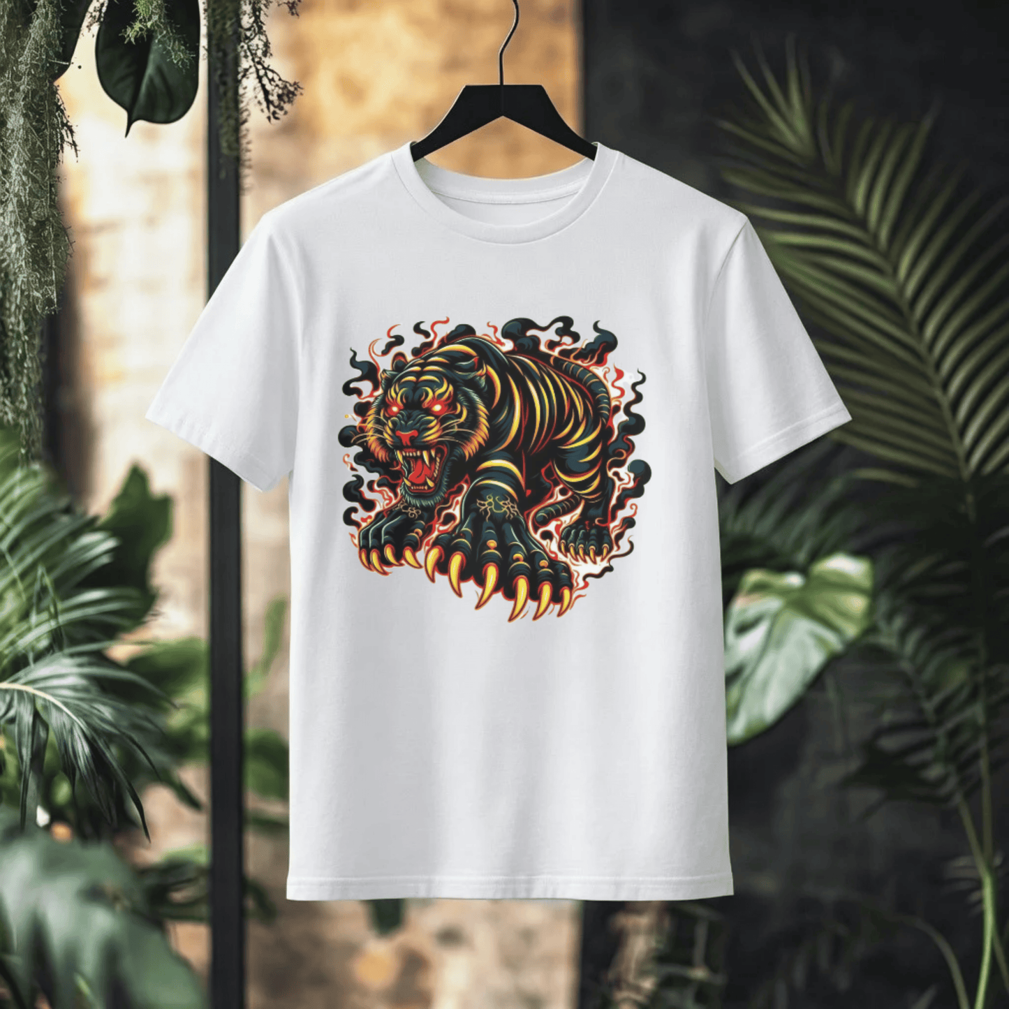 FIERCE TIGER Flame Graphic T-Shirt