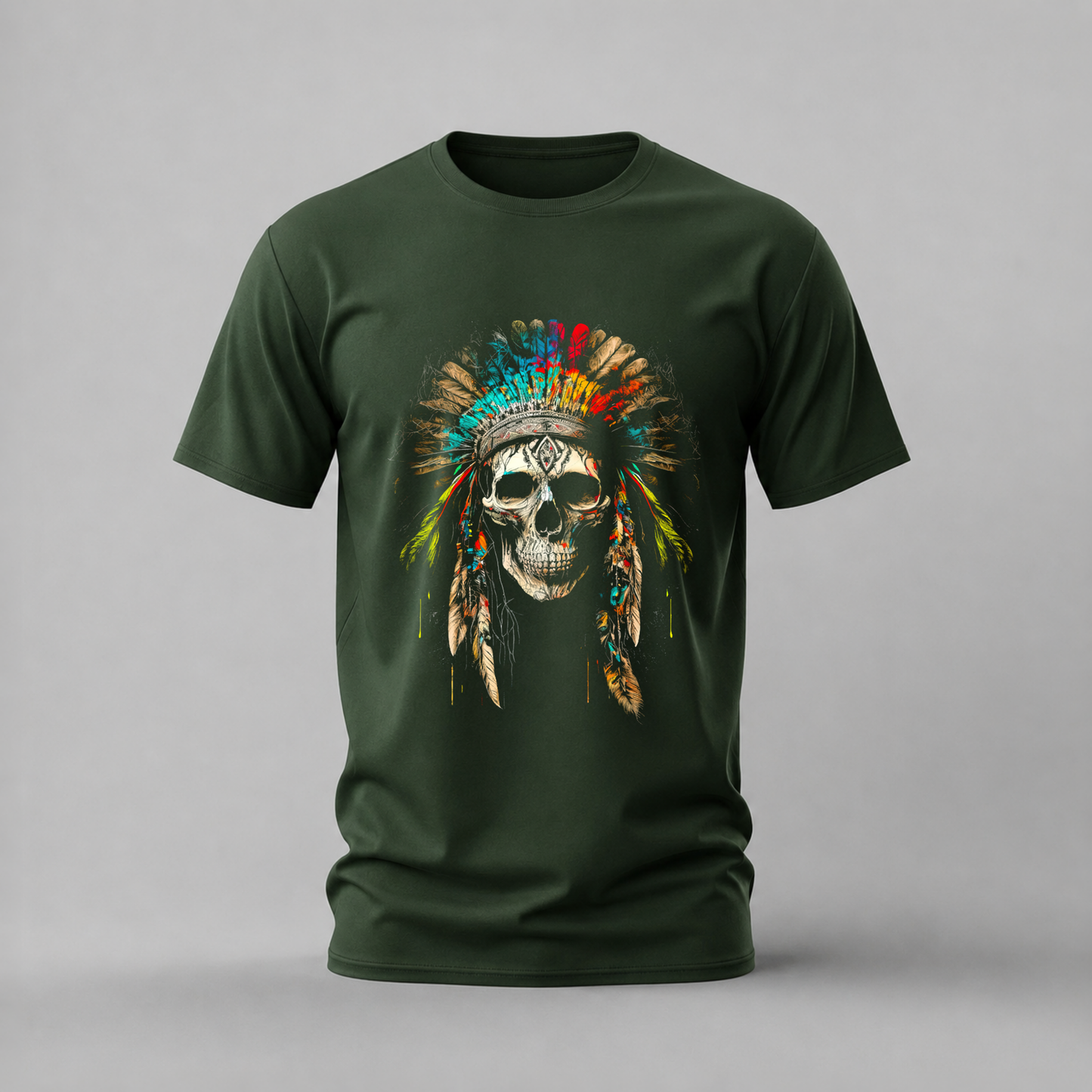 NATIVE SKULL Headdress Graphic T-Shirt
