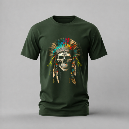 NATIVE SKULL Headdress Graphic T-Shirt