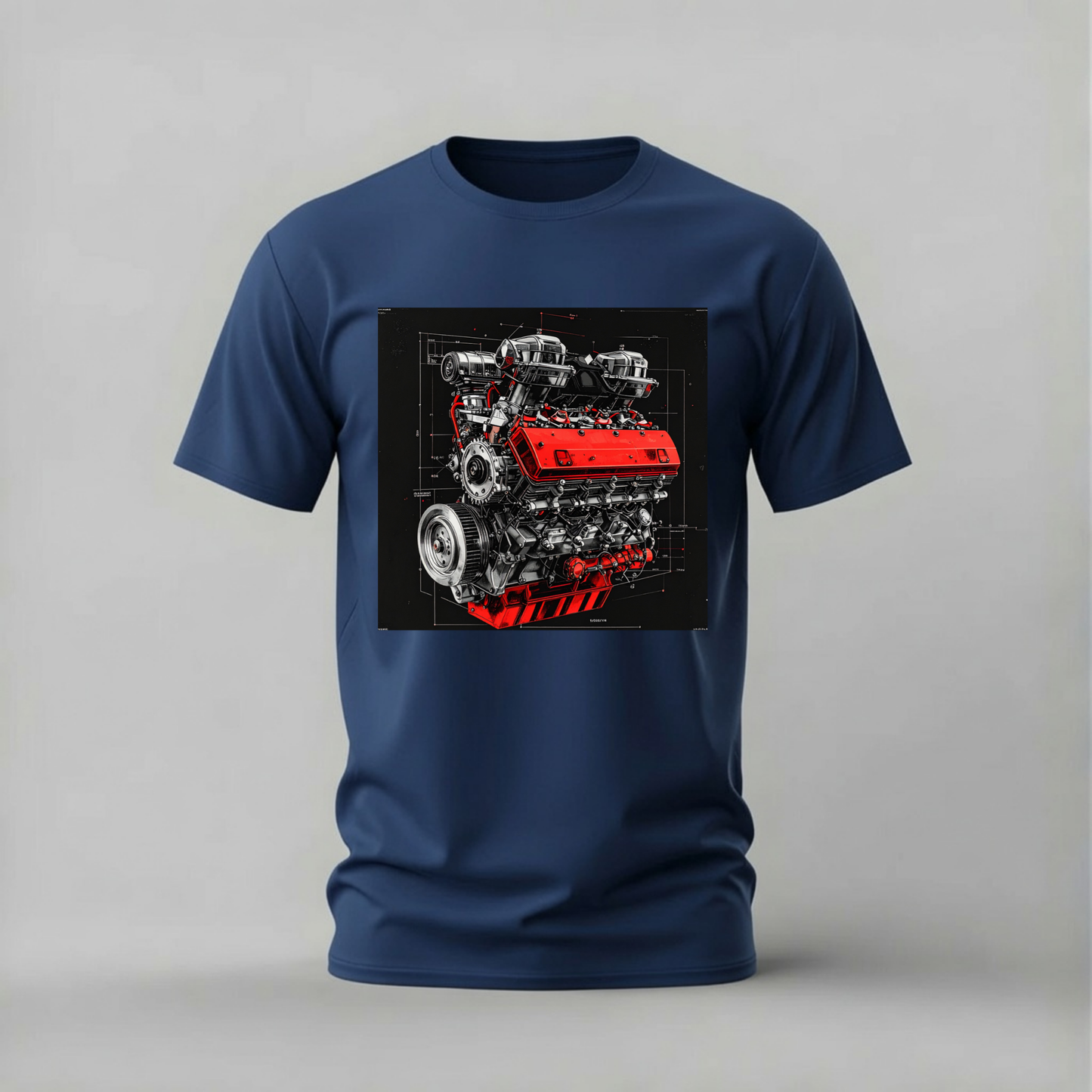 CAR ENGINE Blueprint Graphic T-Shirt