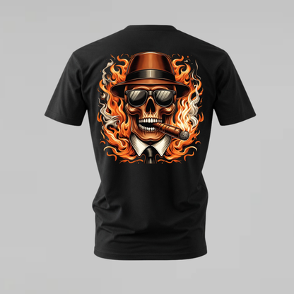 FLAMING SKULL Fedora Graphic T-Shirt