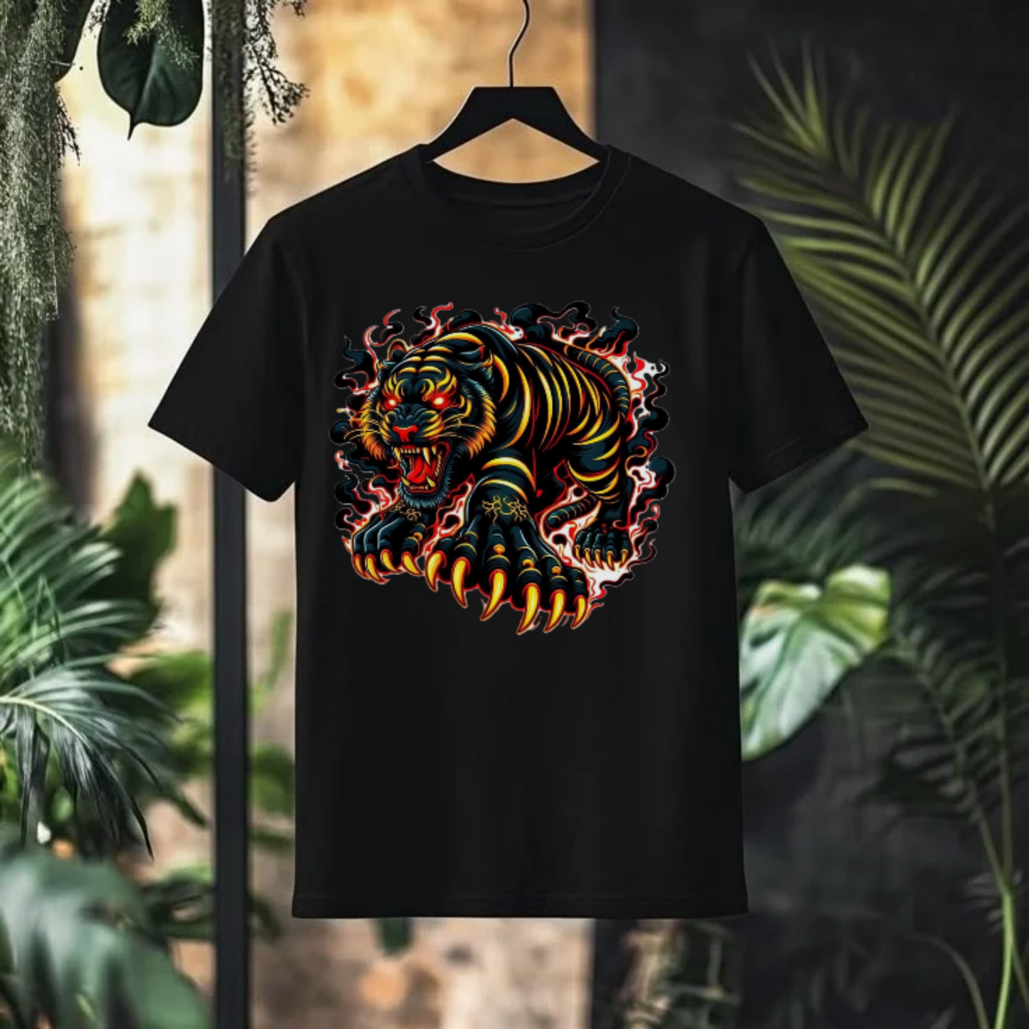 FIERCE TIGER Flame Graphic T-Shirt