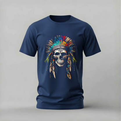 NATIVE SKULL Headdress Graphic T-Shirt
