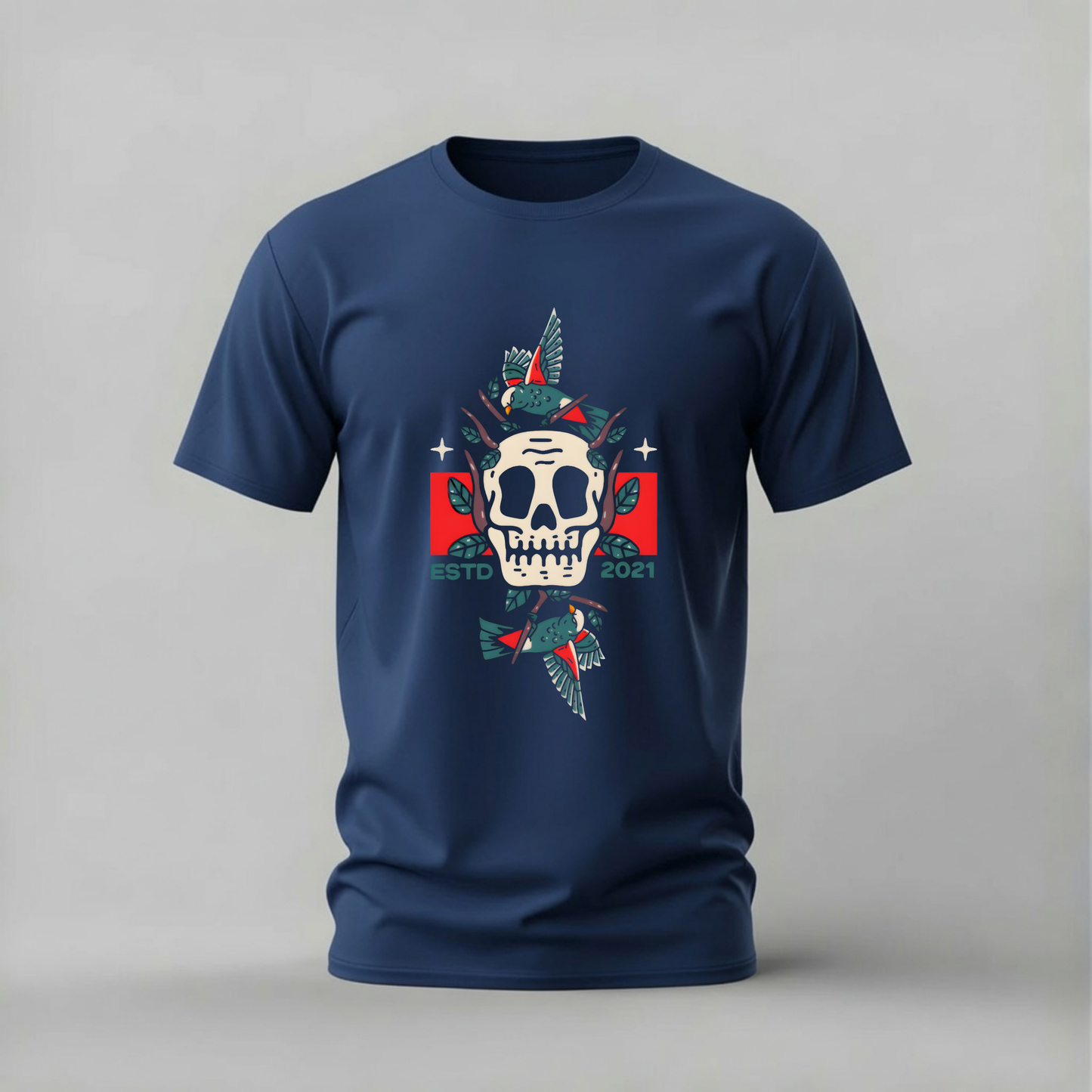 SKULL & BIRDS ESTD 2021 Graphic T-Shirt