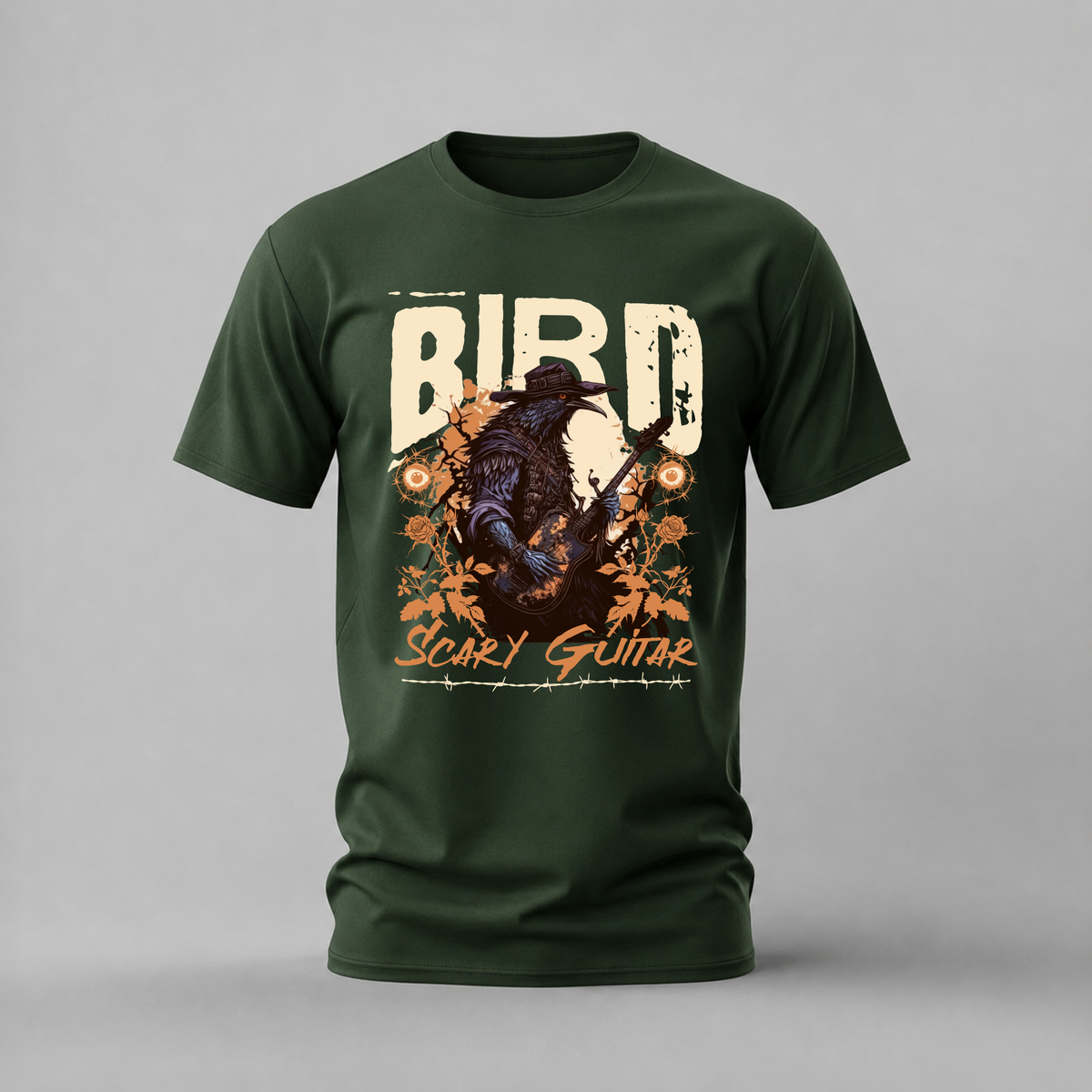BIRD SCARY GUITAR Graphic T-Shirt