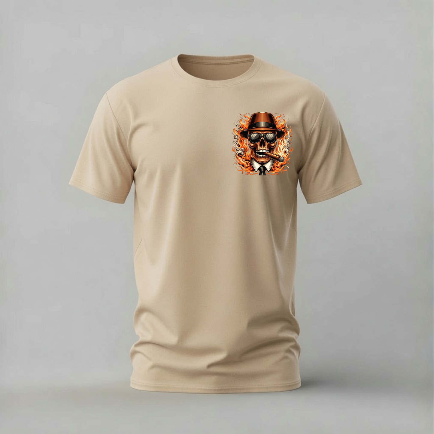 FLAMING SKULL Fedora Graphic T-Shirt