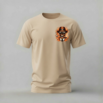 FLAMING SKULL Fedora Graphic T-Shirt