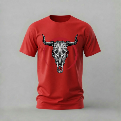 BULL SKULL Red Circle Graphic T-Shirt