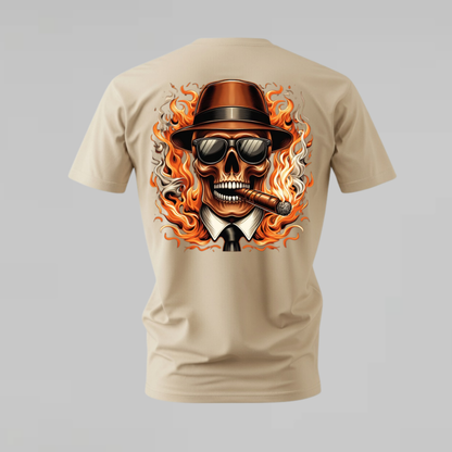 FLAMING SKULL Fedora Graphic T-Shirt