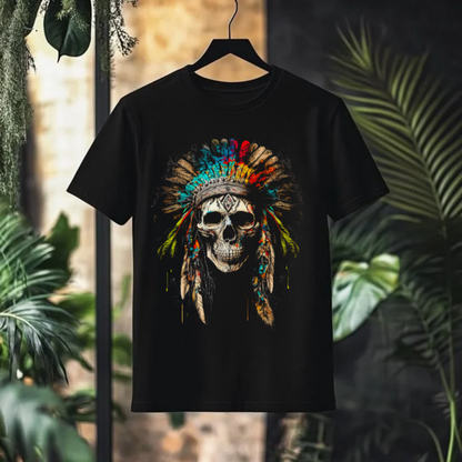 NATIVE SKULL Headdress Graphic T-Shirt