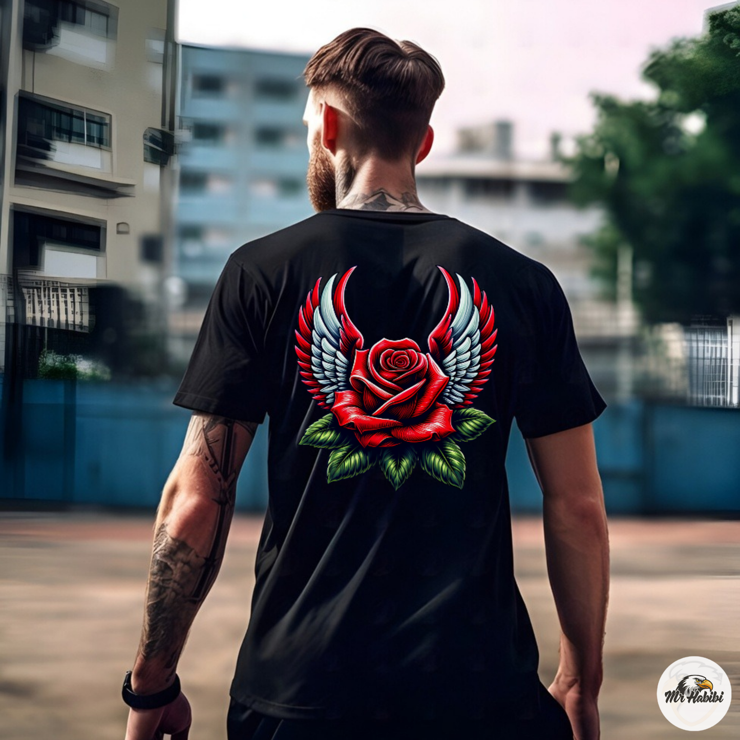 Winged Red Rose Tattoo Art Streetwear T-Shirt