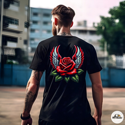 Winged Red Rose Tattoo Art Streetwear T-Shirt