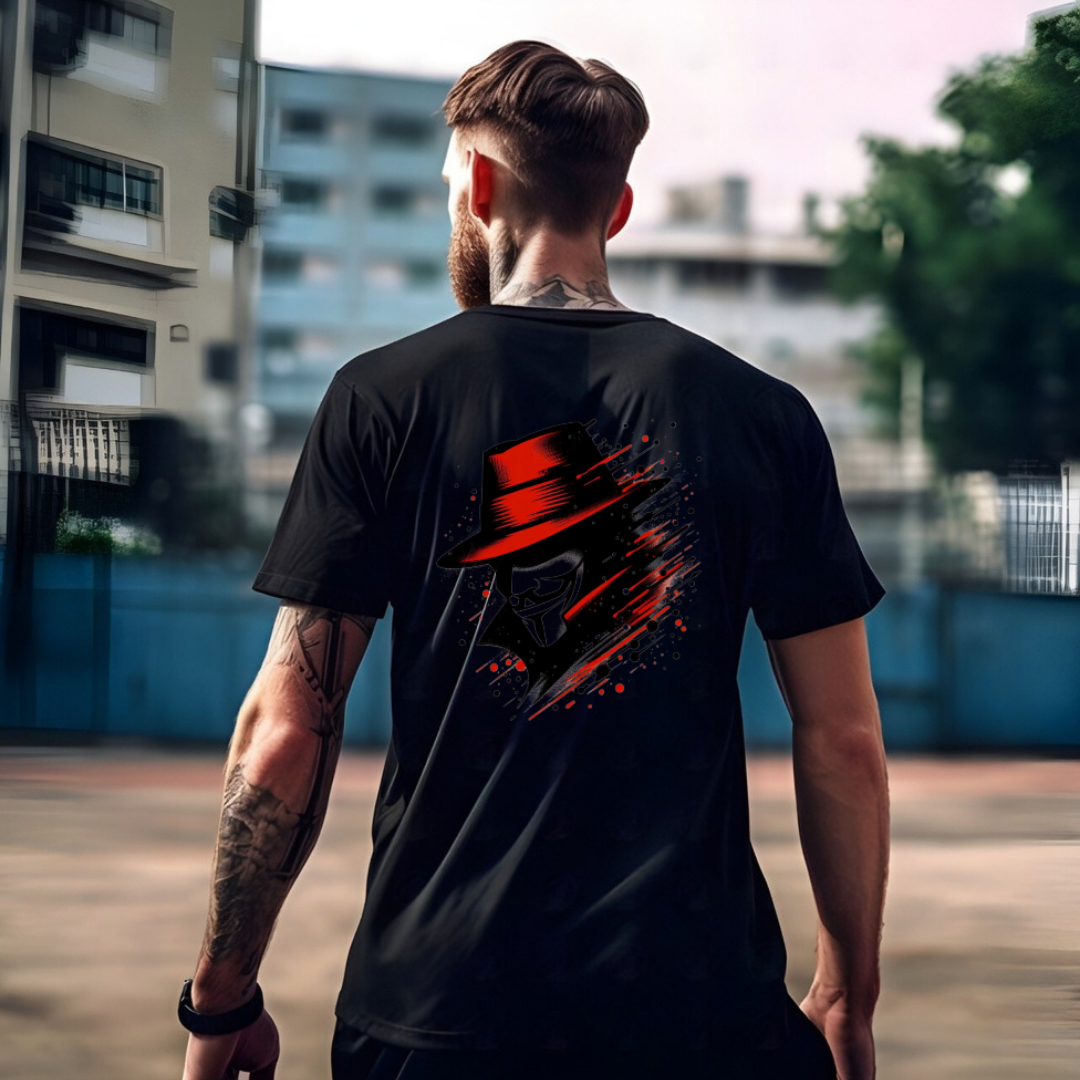 Mystery Man Red Hat Splatter T-Shirt
