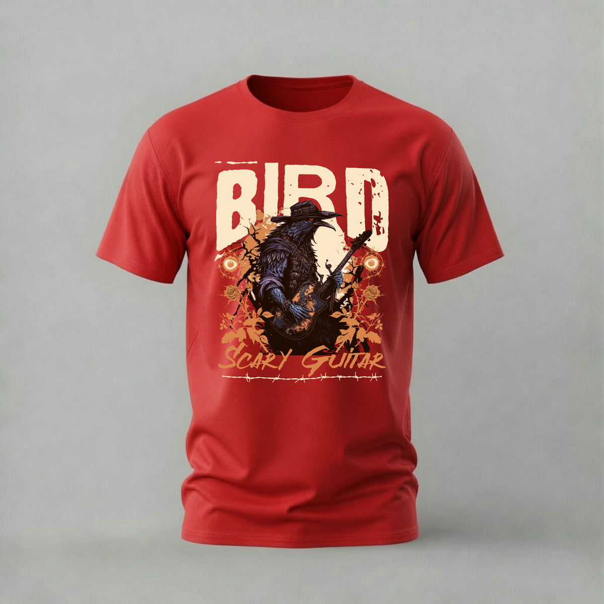 BIRD SCARY GUITAR Graphic T-Shirt